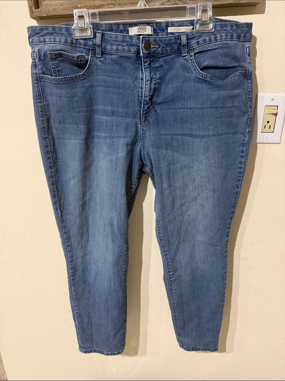 Vintage America Blues Medium Blue Boho Skinny Ankle Jeans